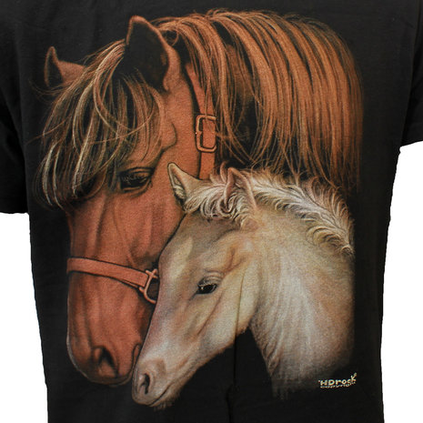 Merrie en Veulen Twee Paarden T-Shirt Zwart Merrie en Veulen Twee Paarden T-Shirt Zwart