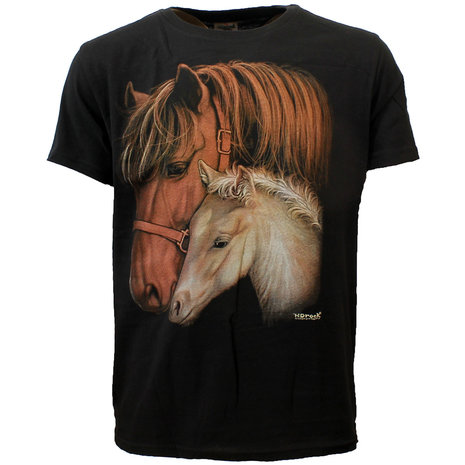 Mare and Foal Two Horses T-Shirt Black - Popmerch.com