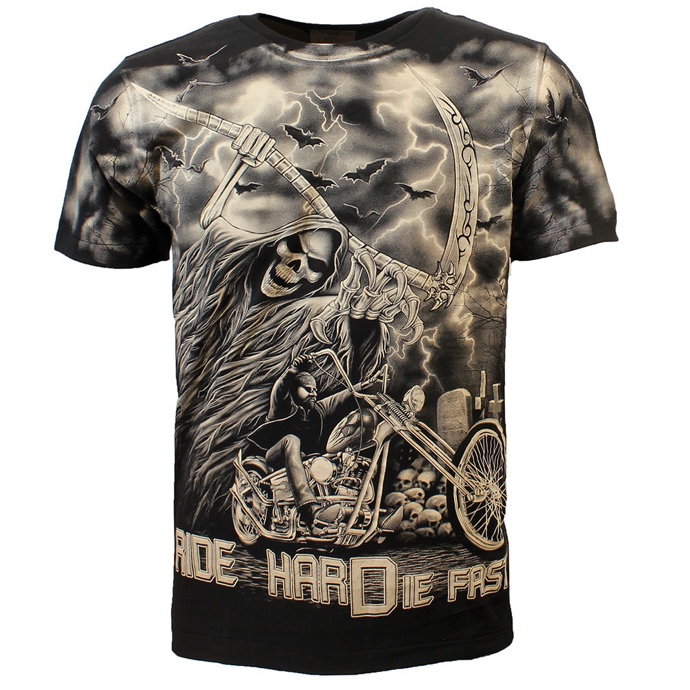 Rock Eagle Biker Ride Hard Die Fast Cemetery T-Shirt Black