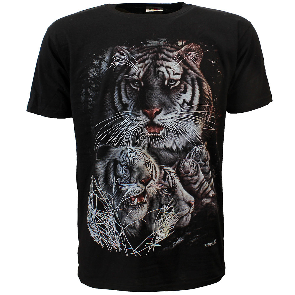 White Siberian Bengal Tigers in the Night T-Shirt Black White Siberian Bengal Tigers in the Night T-Shirt Black