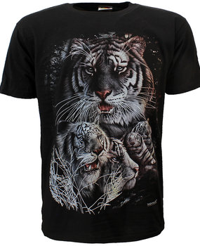 Rock Eagle / Biker T-Shirts Weißes Sibirische Bengal-Tiger bei Nacht T-Shirt Schwarz