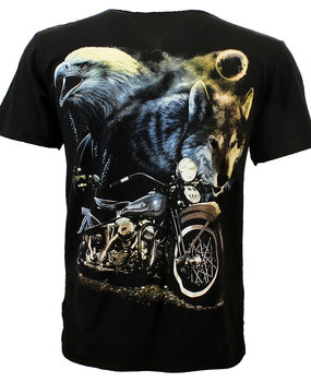 Rock Eagle / Biker T-Shirts Wolf Eagle und Motorrad in der Nacht T-Shirt Schwarz Rock Eagle / Biker T-Shirts Wolf Eagle und Motorrad in der Nacht T-Shirt Schwarz