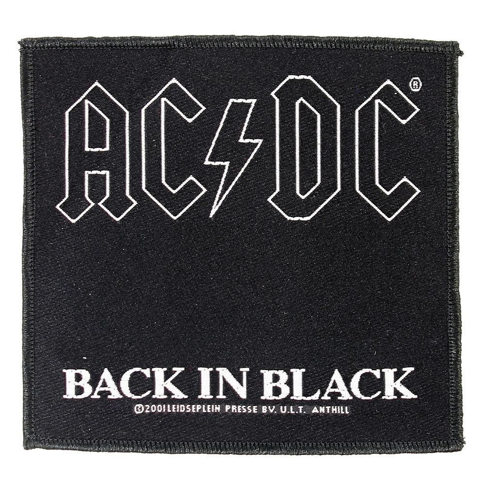 Band Merchandise AC/DC Back In Black Logo Standard Woven Patch Emblem Schwarz/Weiß – Offizielles Merchandise Band Merchandise AC/DC Back In Black Logo Standard Woven Patch Emblem Schwarz/Weiß – Offizielles Merchandise