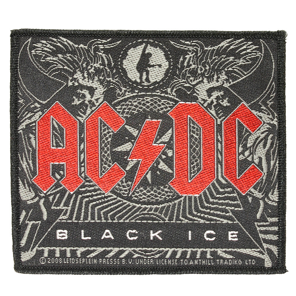 Band Merchandise AC/DC Black Ice Logo Standard Woven Patch Embleem Zwart/Rood - Officiële Merchandise Band Merchandise AC/DC Black Ice Logo Standard Woven Patch Embleem Zwart/Rood - Officiële Merchandise