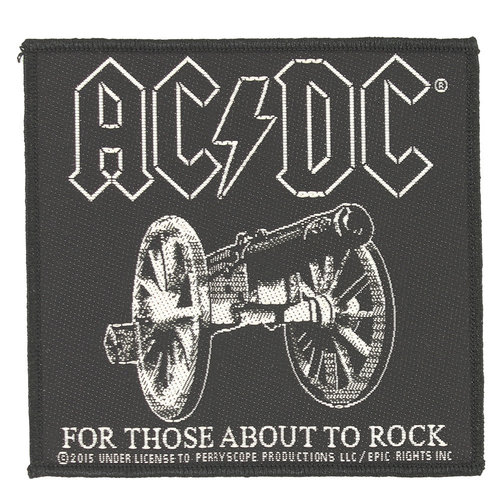 Band Merchandise AC/DC For Those About To Rock Logo Standard Woven Patch Embleem Zwart/Wit - Officiële Merchandise Band Merchandise AC/DC For Those About To Rock Logo Standard Woven Patch Embleem Zwart/Wit - Officiële Merchandise