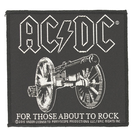 Band Merchandise AC/DC For Those About To Rock Logo Standard Woven Patch Embleem Zwart/Wit - Officiële Merchandise Band Merchandise AC/DC For Those About To Rock Logo Standard Woven Patch Embleem Zwart/Wit - Officiële Merchandise