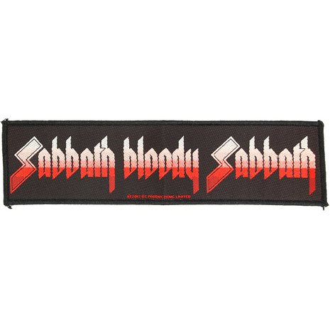 Band Merchandise Black Sabbath Bloody Sabbath Logo Super Strip Woven Patch Embleem Zwart/Rood - Officiële Merchandise Band Merchandise Black Sabbath Bloody Sabbath Logo Super Strip Woven Patch Embleem Zwart/Rood - Officiële Merchandise