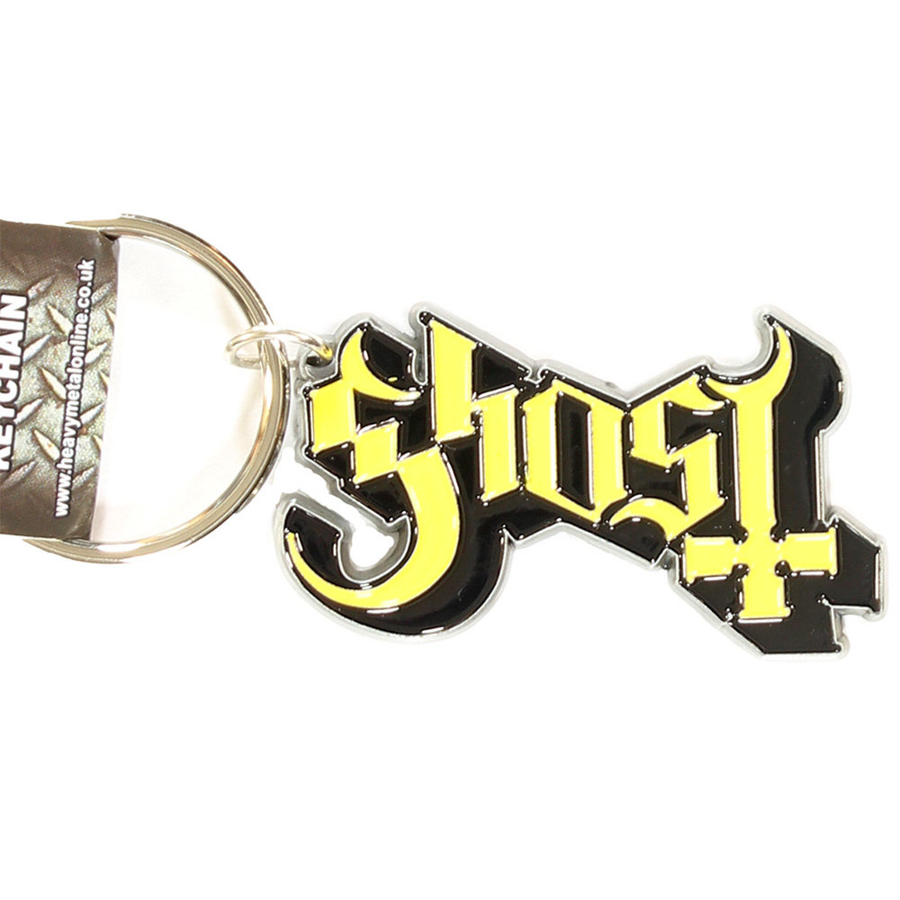 Band Merchandise Ghost Metalen Die Cast Relief Logo Sleutelhanger Zilver/Zwart/Geel - Officiële Merchandise