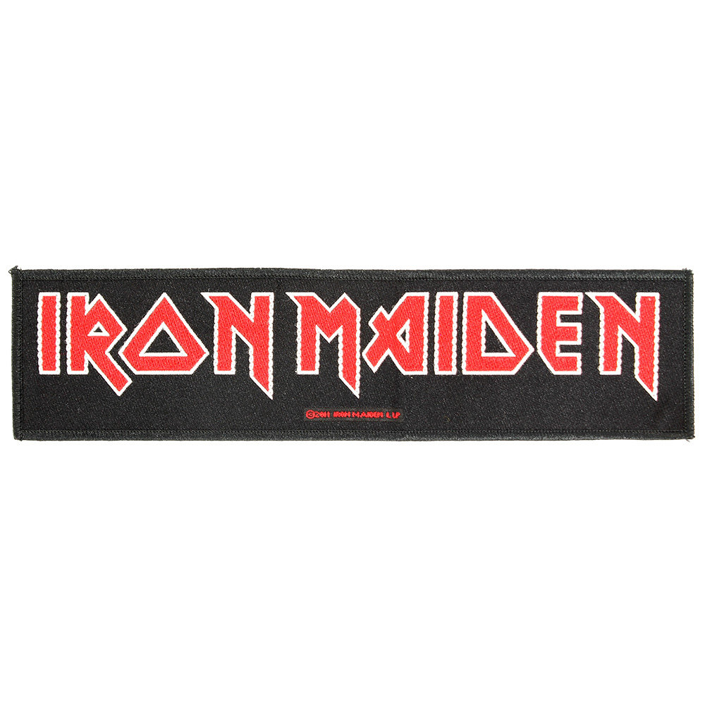 Band Merchandise Iron Maiden Classic Logo Super Strip Woven Patch Embleem Zwart/Rood - Officiële Merchandise Band Merchandise Iron Maiden Classic Logo Super Strip Woven Patch Embleem Zwart/Rood - Officiële Merchandise