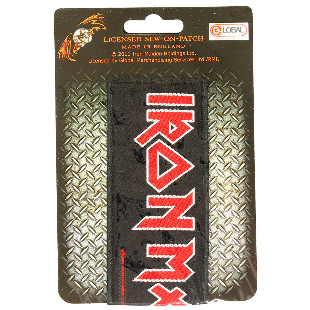 Band Merchandise Iron Maiden Classic Logo Super Strip Woven Patch Embleem Zwart/Rood - Officiële Merchandise Band Merchandise Iron Maiden Classic Logo Super Strip Woven Patch Embleem Zwart/Rood - Officiële Merchandise