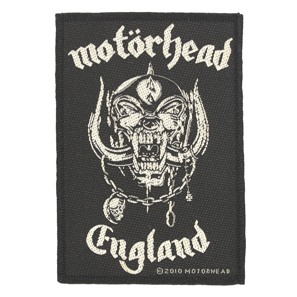Band Merchandise Motörhead England Classic War-Pig Logo Standard Woven Patch Embleem Zwart/Wit - Officiële Merchandise Band Merchandise Motörhead England Classic War-Pig Logo Standard Woven Patch Embleem Zwart/Wit - Officiële Merchandise