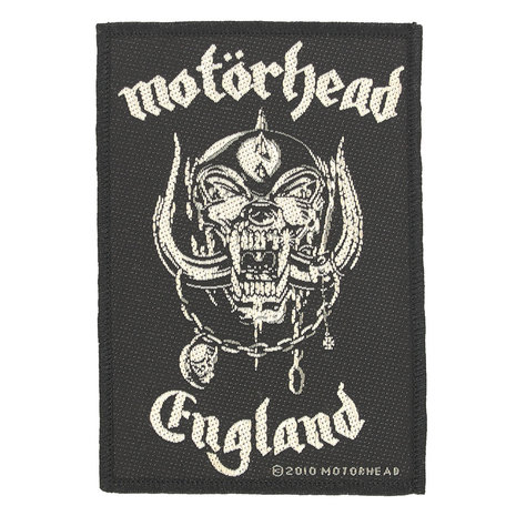 Band Merchandise Motörhead England Classic War-Pig Logo Standard Woven Patch Embleem Zwart/Wit - Officiële Merchandise Band Merchandise Motörhead England Classic War-Pig Logo Standard Woven Patch Embleem Zwart/Wit - Officiële Merchandise