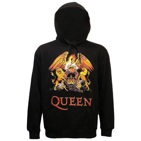 Band Merchandise Queen Classic Crest Logo Hoodie Sweater Trui Zwart - Officiële Merchandise Band Merchandise Queen Classic Crest Logo Hoodie Sweater Trui Zwart - Officiële Merchandise