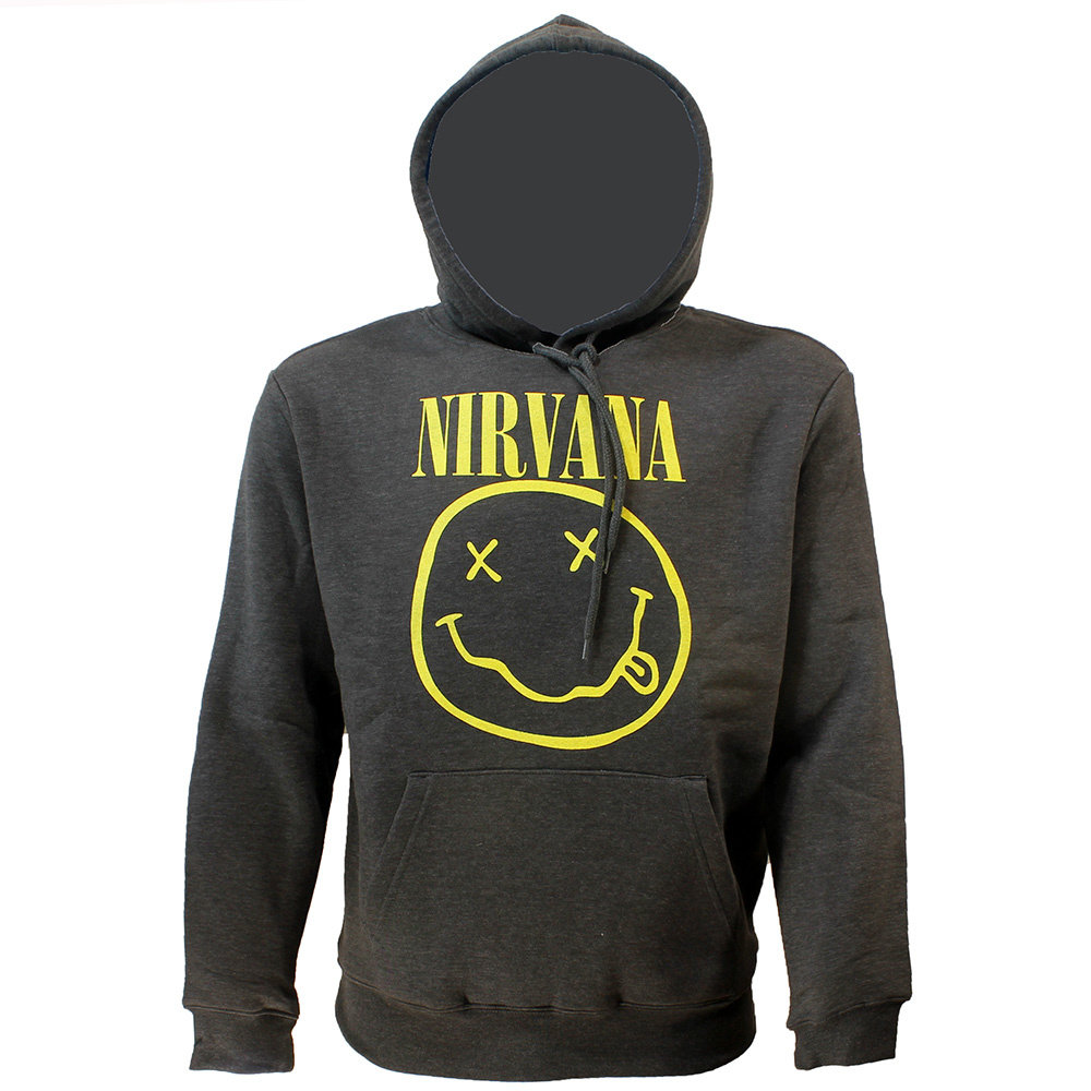Band Merchandise Nirvana Classic Smiley Logo Hoodie Sweater Trui Antraciet Grijs - Officiële Merchandise Band Merchandise Nirvana Classic Smiley Logo Hoodie Sweater Trui Antraciet Grijs - Officiële Merchandise