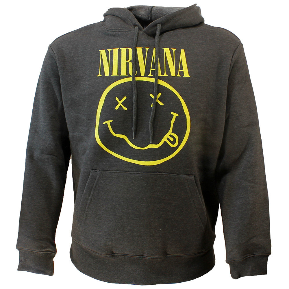 Band Merchandise Nirvana Classic Smiley Logo Hoodie Sweater Trui Antraciet Grijs - Officiële Merchandise Band Merchandise Nirvana Classic Smiley Logo Hoodie Sweater Trui Antraciet Grijs - Officiële Merchandise