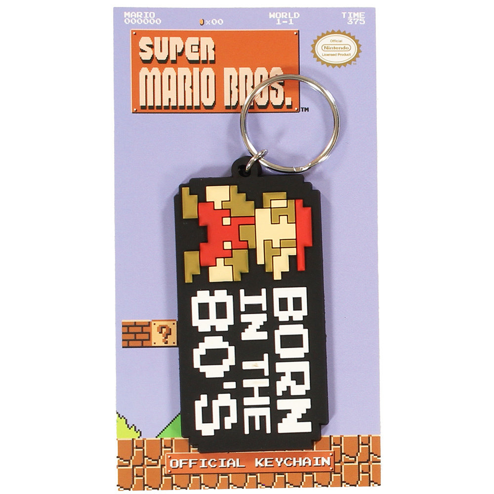 Super Mario Bros Nintendo Super Mario Born In The 80's Rubber Keychain Multicolor - Official Merchandise Super Mario Bros Nintendo Super Mario Born In The 80's Rubber Keychain Multicolor - Official Merchandise