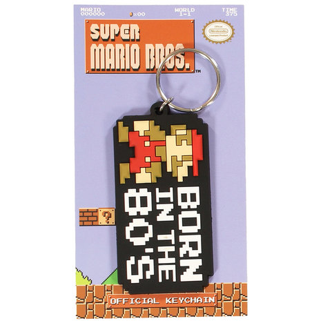 Super Mario Bros Nintendo Super Mario Born In The 80's Rubber Keychain Multicolor - Official Merchandise Super Mario Bros Nintendo Super Mario Born In The 80's Rubber Keychain Multicolor - Official Merchandise