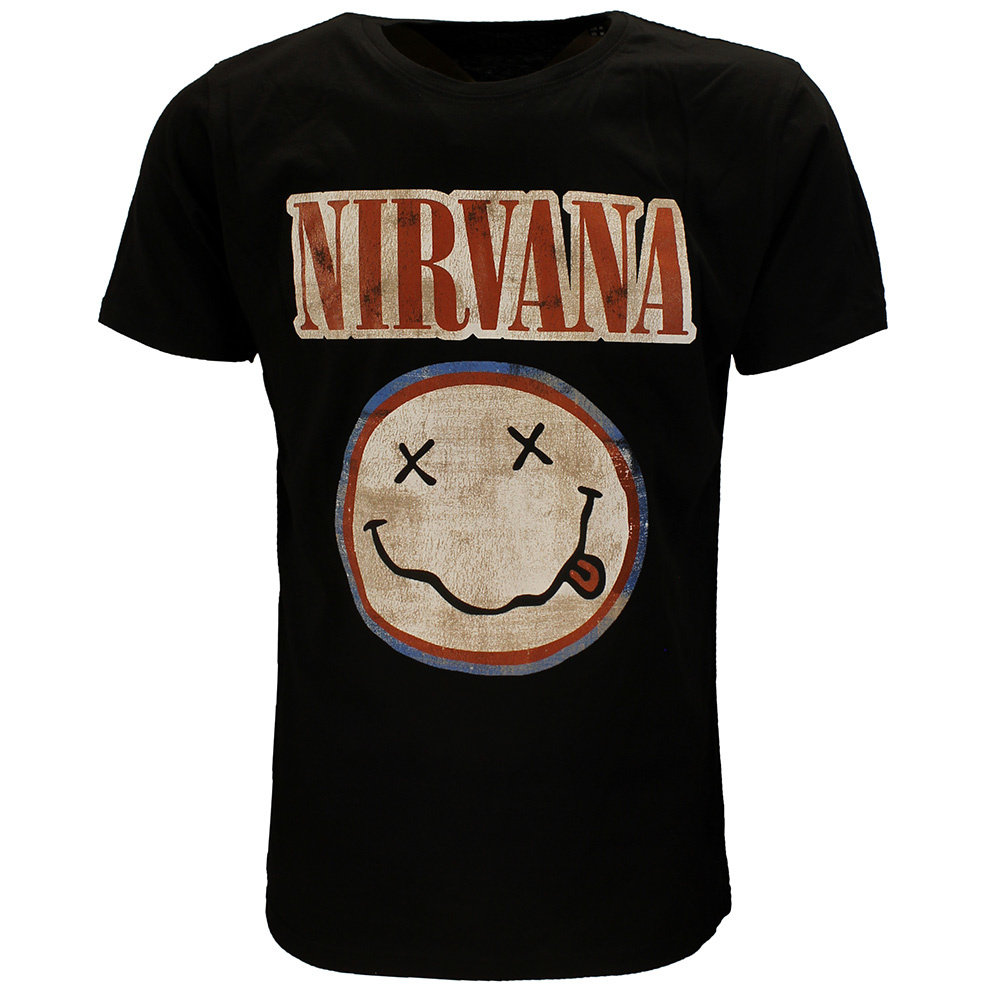 Band Merchandise Nirvana Distressed Logo Smiley T-Shirt – Offizielles Merchandise Band Merchandise Nirvana Distressed Logo Smiley T-Shirt – Offizielles Merchandise