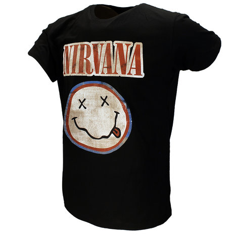 Band Merchandise Nirvana Distressed Logo Smiley T-Shirt – Offizielles Merchandise Band Merchandise Nirvana Distressed Logo Smiley T-Shirt – Offizielles Merchandise