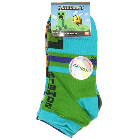 Minecraft Minecraft Steve & Creeper 3 Pack Zomer Sokken - Officiële Merchandise Minecraft Minecraft Steve & Creeper 3 Pack Zomer Sokken - Officiële Merchandise