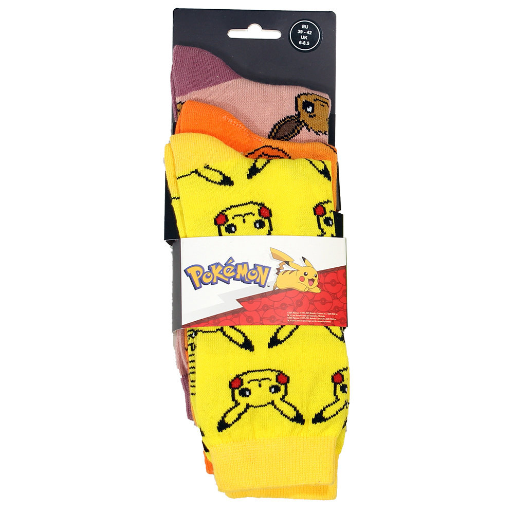 Pokémon Pokemon Charmander Eevee Pikachu Socks 3 Pack - Official Merchandise Pokémon Pokemon Charmander Eevee Pikachu Socks 3 Pack - Official Merchandise