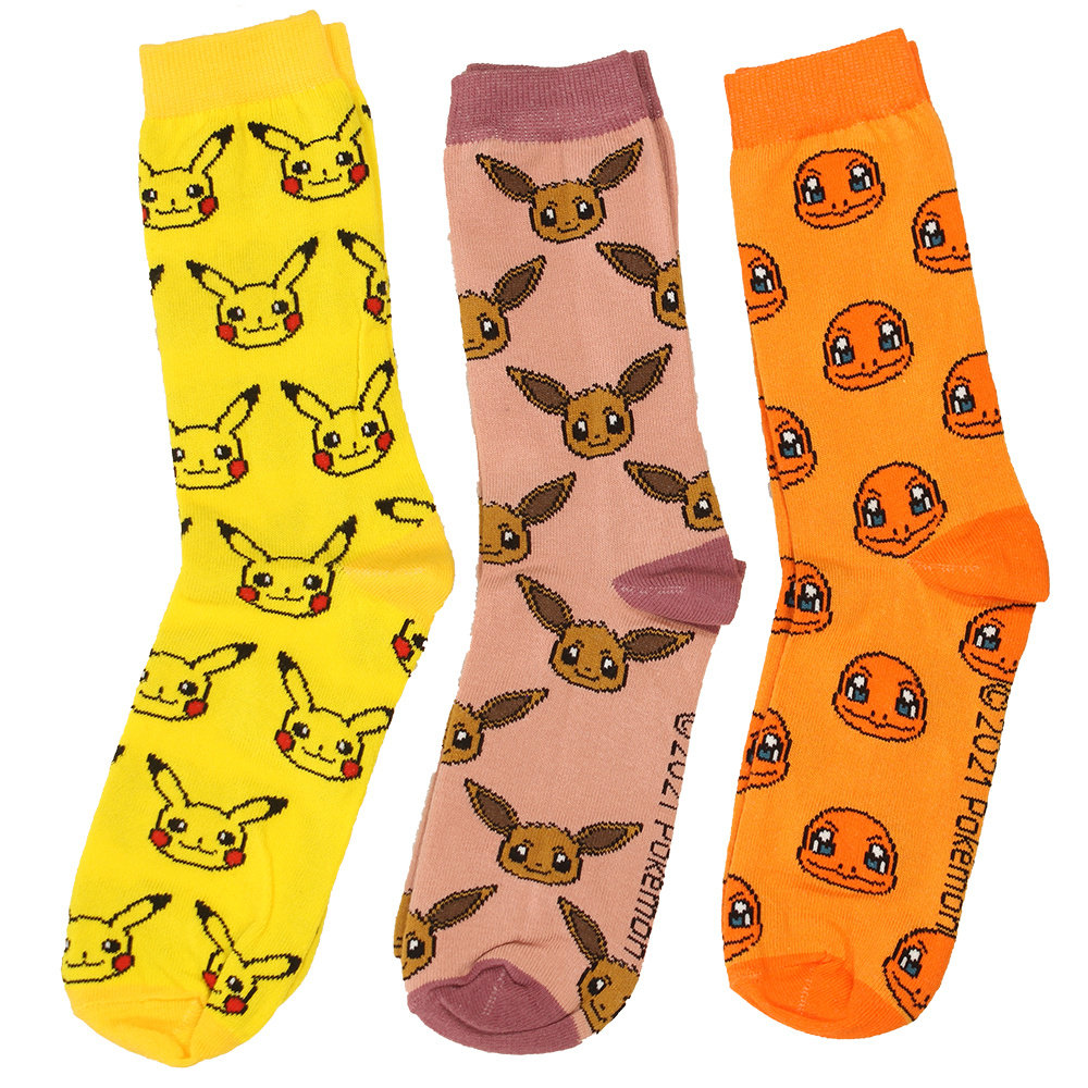 Pokémon Pokemon Charmander Eevee Pikachu Sokken 3 Pack - Officiele Merchandise Pokémon Pokemon Charmander Eevee Pikachu Sokken 3 Pack - Officiele Merchandise