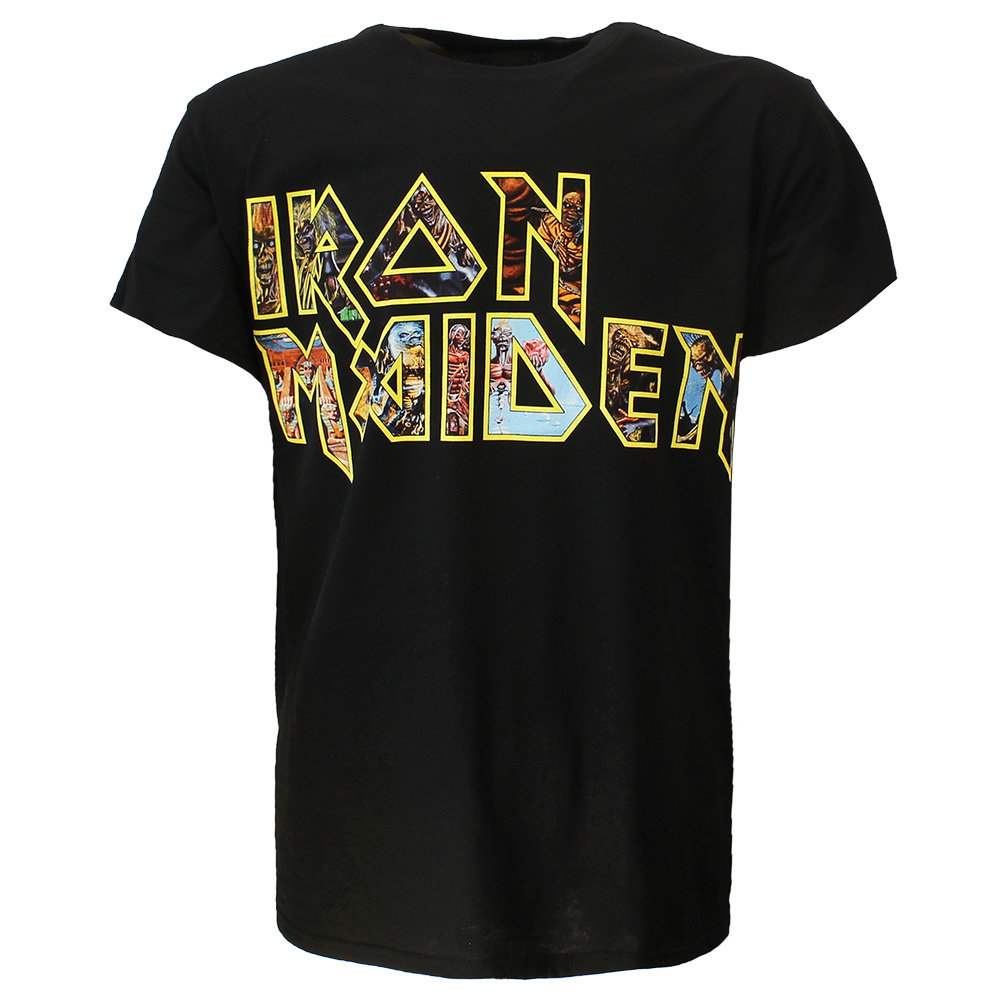 Iron Maiden T-Shirt Uomo - Portrait Eddie Screaming Straight Logo - Nero, Vestibilità Regular