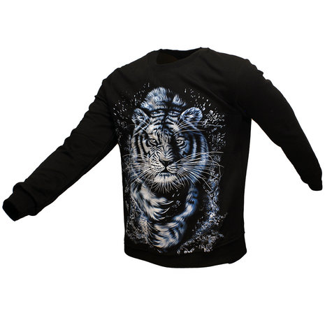 Popmerch Originals Weißer Tigerpullover mit Futter – Originaldesign Popmerch Originals Weißer Tigerpullover mit Futter – Originaldesign