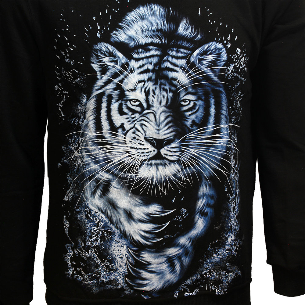 Popmerch Originals Weißer Tigerpullover mit Futter – Originaldesign Popmerch Originals Weißer Tigerpullover mit Futter – Originaldesign