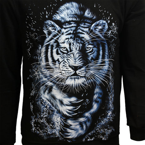 Popmerch Originals Weißer Tigerpullover mit Futter – Originaldesign Popmerch Originals Weißer Tigerpullover mit Futter – Originaldesign