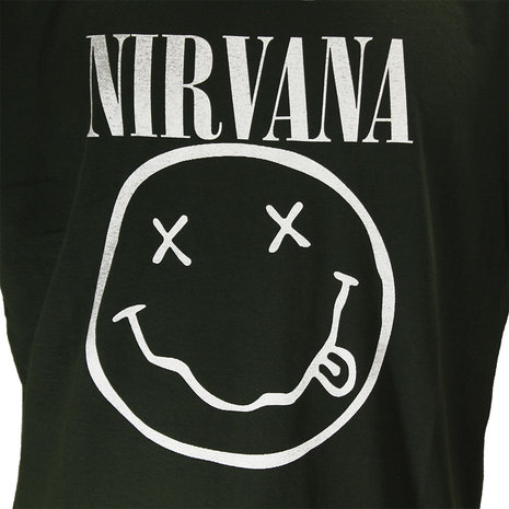 Band Merchandise Nirvana Witte Smiley Donker Groen T-Shirt - Officiële Merchandise Band Merchandise Nirvana Witte Smiley Donker Groen T-Shirt - Officiële Merchandise