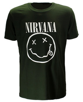 Band Merchandise Nirvana Witte Smiley Donker Groen T-Shirt