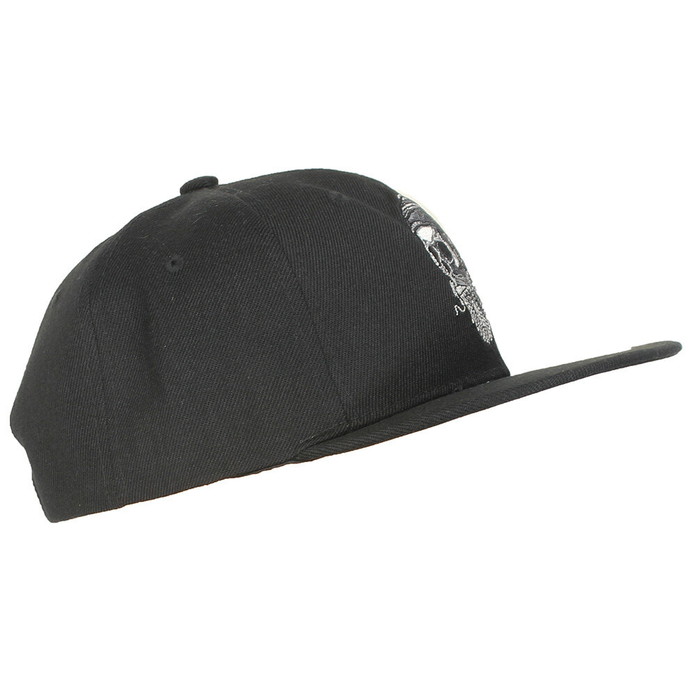 Popmerch Originals Biker-Totenkopf mit Bart und Kopfhörer, Snapback-Cap, originelles Design Popmerch Originals Biker-Totenkopf mit Bart und Kopfhörer, Snapback-Cap, originelles Design