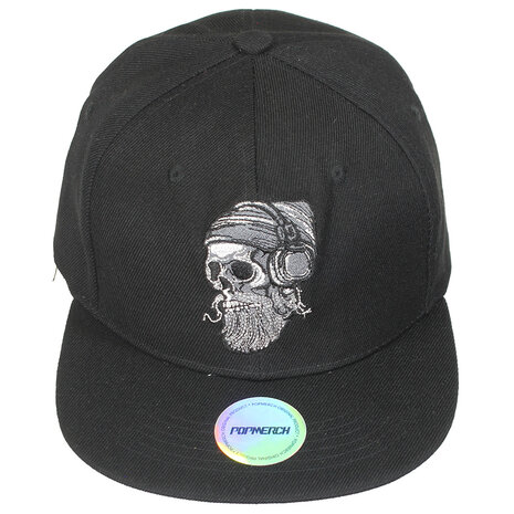 Popmerch Originals Biker Skull with Beard and Headphones Snapback Cap - Original Design Popmerch Originals Biker Skull with Beard and Headphones Snapback Cap - Original Design