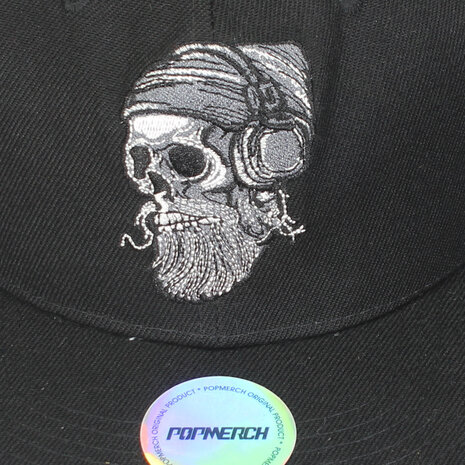 Popmerch Originals Biker-Totenkopf mit Bart und Kopfhörer, Snapback-Cap, originelles Design Popmerch Originals Biker-Totenkopf mit Bart und Kopfhörer, Snapback-Cap, originelles Design