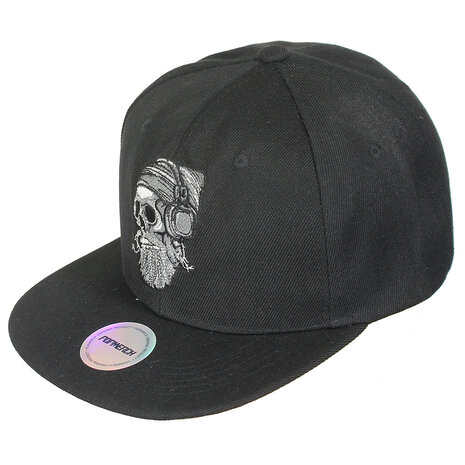 Popmerch Originals Biker-Totenkopf mit Bart und Kopfhörer, Snapback-Cap, originelles Design Popmerch Originals Biker-Totenkopf mit Bart und Kopfhörer, Snapback-Cap, originelles Design