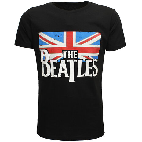 Band Merchandise The Beatles Flag Logo Vintage Print T-Shirt - Officiële Merchandise Band Merchandise The Beatles Flag Logo Vintage Print T-Shirt - Officiële Merchandise