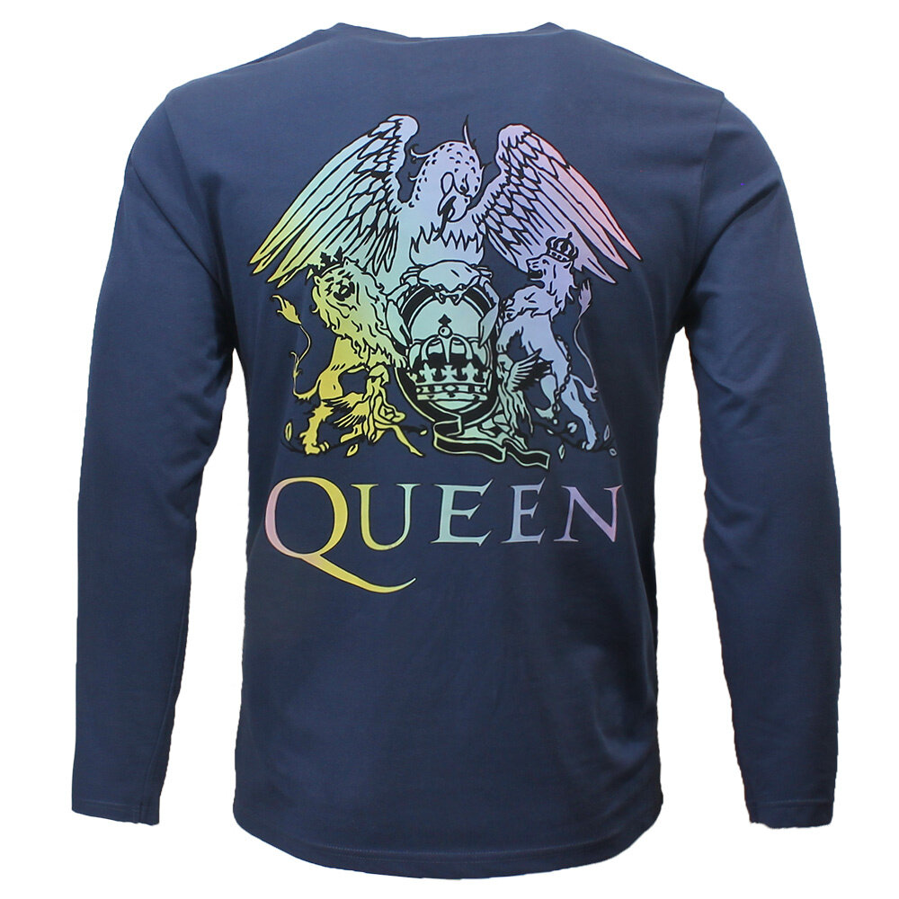 Band Merchandise Queen Rainbow Crest Jeansblaues Langarm-T-Shirt – offizielles Merchandise Band Merchandise Queen Rainbow Crest Jeansblaues Langarm-T-Shirt – offizielles Merchandise
