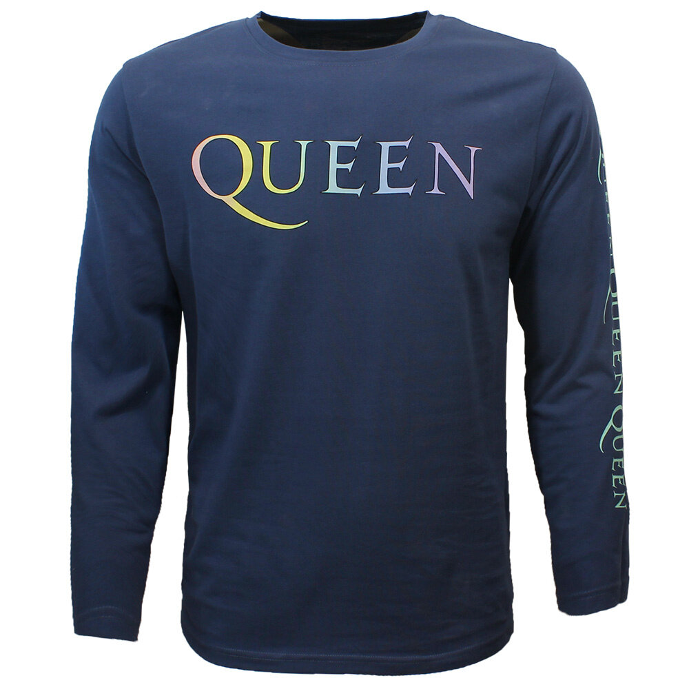 Band Merchandise Queen Rainbow Crest Jeansblaues Langarm-T-Shirt – offizielles Merchandise Band Merchandise Queen Rainbow Crest Jeansblaues Langarm-T-Shirt – offizielles Merchandise