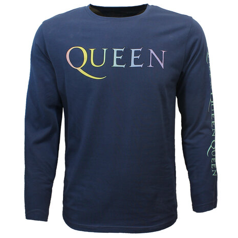 Band Merchandise Queen Rainbow Crest Jeansblaues Langarm-T-Shirt – offizielles Merchandise Band Merchandise Queen Rainbow Crest Jeansblaues Langarm-T-Shirt – offizielles Merchandise