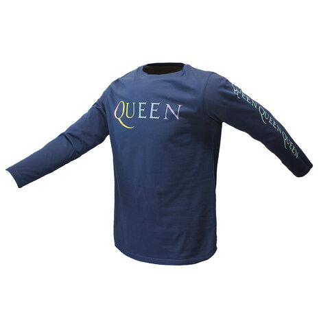 Band Merchandise Queen Rainbow Crest Denim Blue Longsleeve T-Shirt - Official Merchandise Band Merchandise Queen Rainbow Crest Denim Blue Longsleeve T-Shirt - Official Merchandise