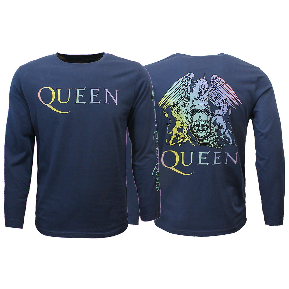 Band Merchandise Queen Rainbow Crest Jeansblaues Langarm-T-Shirt – offizielles Merchandise Band Merchandise Queen Rainbow Crest Jeansblaues Langarm-T-Shirt – offizielles Merchandise