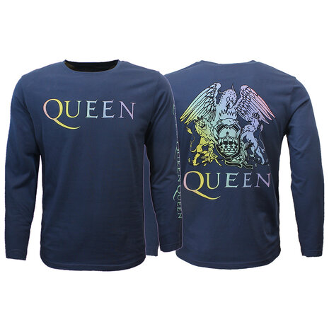 Band Merchandise Queen Rainbow Crest Jeansblaues Langarm-T-Shirt – offizielles Merchandise Band Merchandise Queen Rainbow Crest Jeansblaues Langarm-T-Shirt – offizielles Merchandise