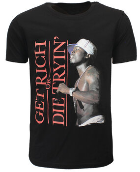Band Merchandise 50-Cent-T-Shirt „Werde reich oder stirb beim Versuch“.