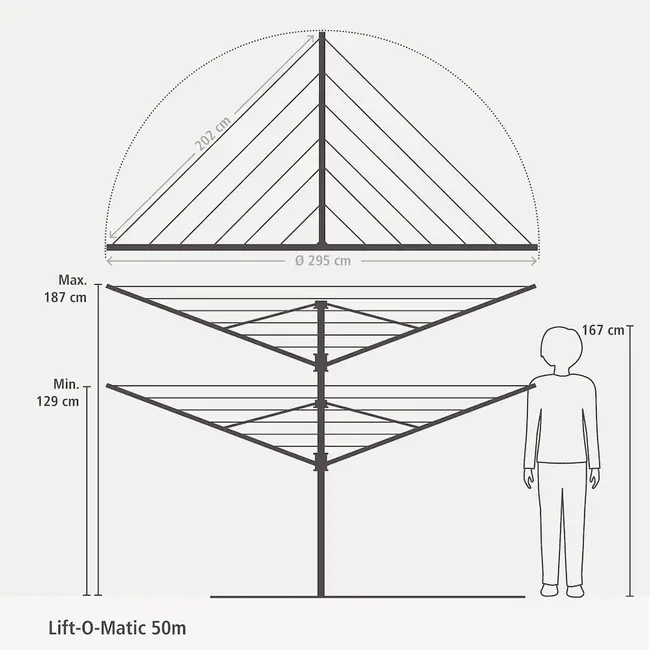 Brabantia Droogmolen Lift-O-Matic - inclusief metalen grondanker - 50meter drooglengte