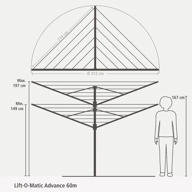 Brabantia Droogmolen Lift-O-Matic Advance - 60m - incl. grondanker, beschermhoes en wasknijpertasje