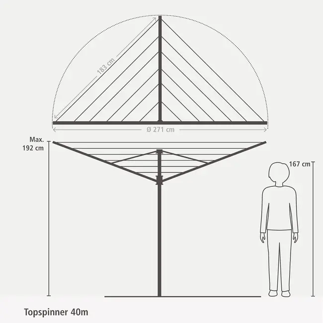 Brabantia Droogmolen Topspinner - incl. kunststof betonanker - 40m