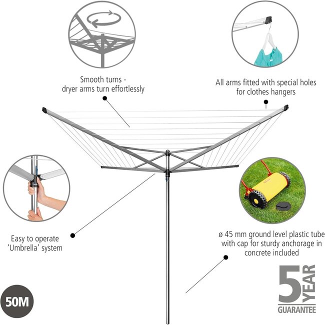 Brabantia Brabantia Droogmolen Topspinner - incl. kunststof grondanker - 50meter - aanbieding