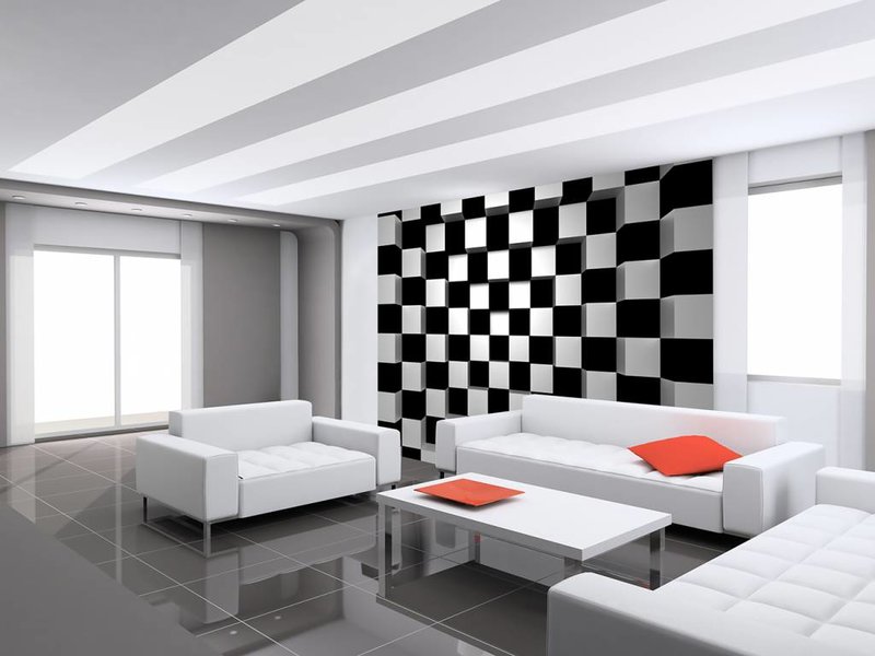 Fotobehang - Black + White Squares - 366 x 254 cm - Multi