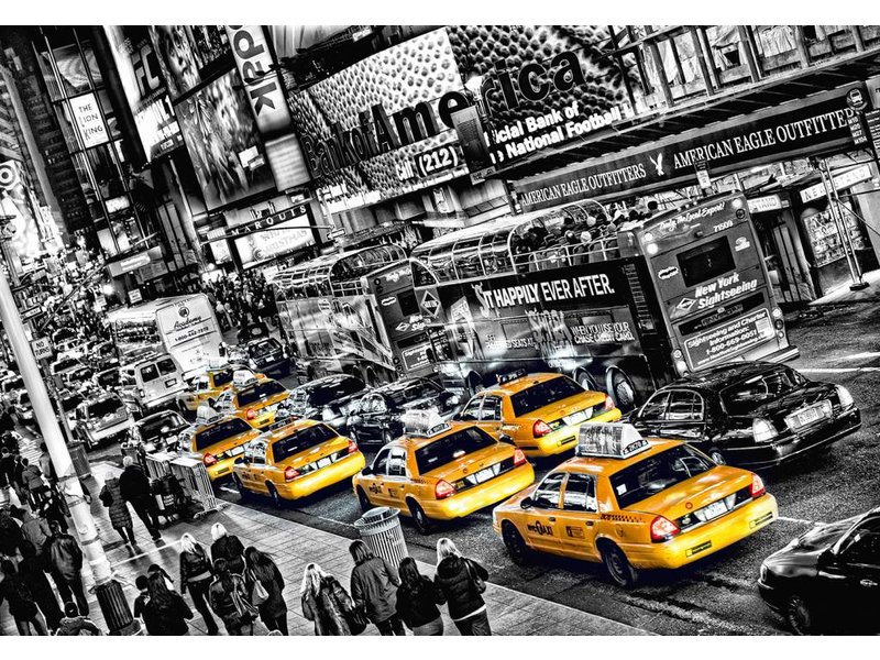 Fotobehang - New York Cabs Queue - 366 x 254 cm - Multi